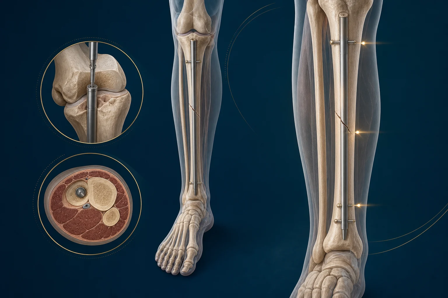 Ilustração educativa: Cirurgia ortopédica minimamente invasiva