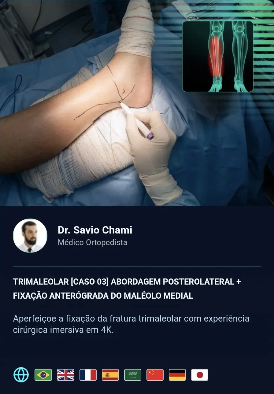 Exemplo de conteúdo cirúrgico com áudio e texto disponíveis em oito idiomas