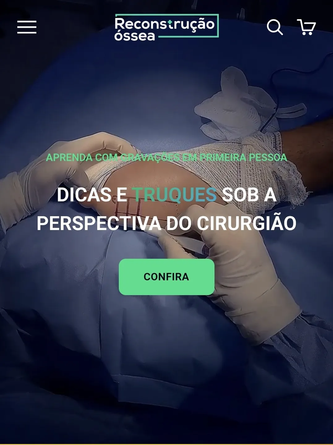 Tela inicial da plataforma Reconstrução Óssea com ensino cirúrgico em primeira pessoa